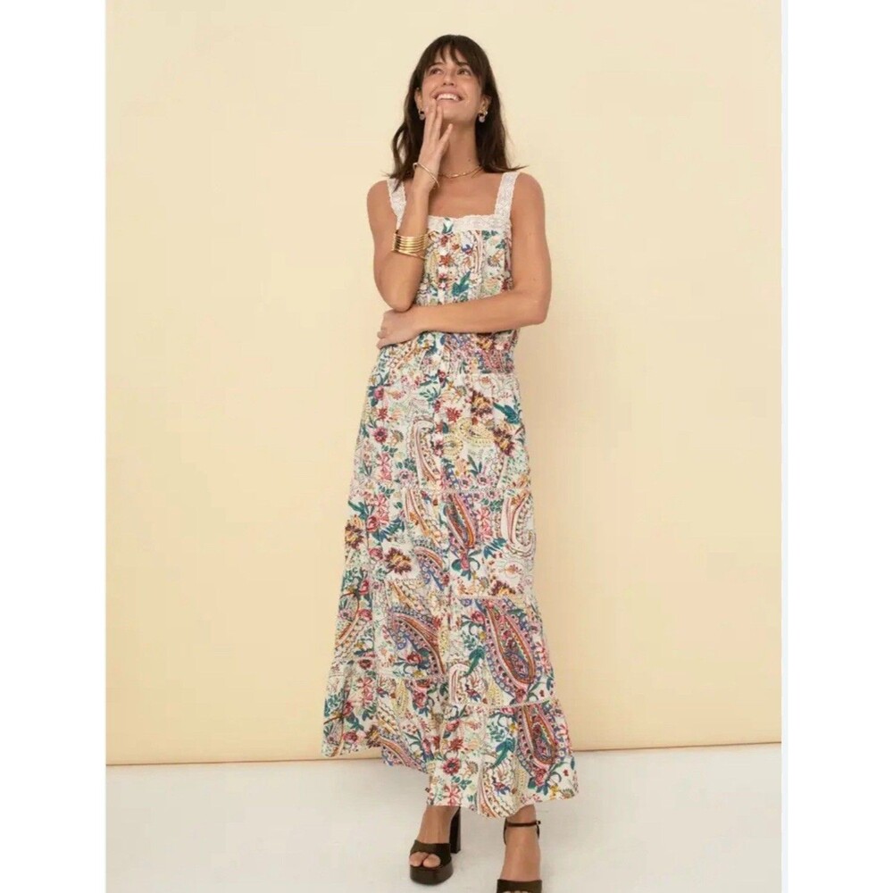 Sonmer Martina Midi Dress Ecru Large Floral Summer Party Resort Vacation Boho